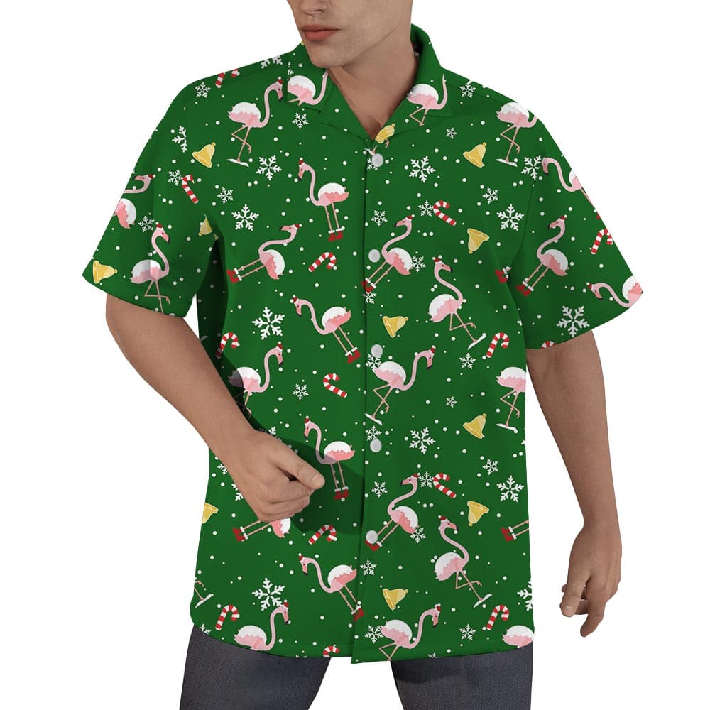 Funny Flamingo Christmas Shirt Hawaiian Print For Men