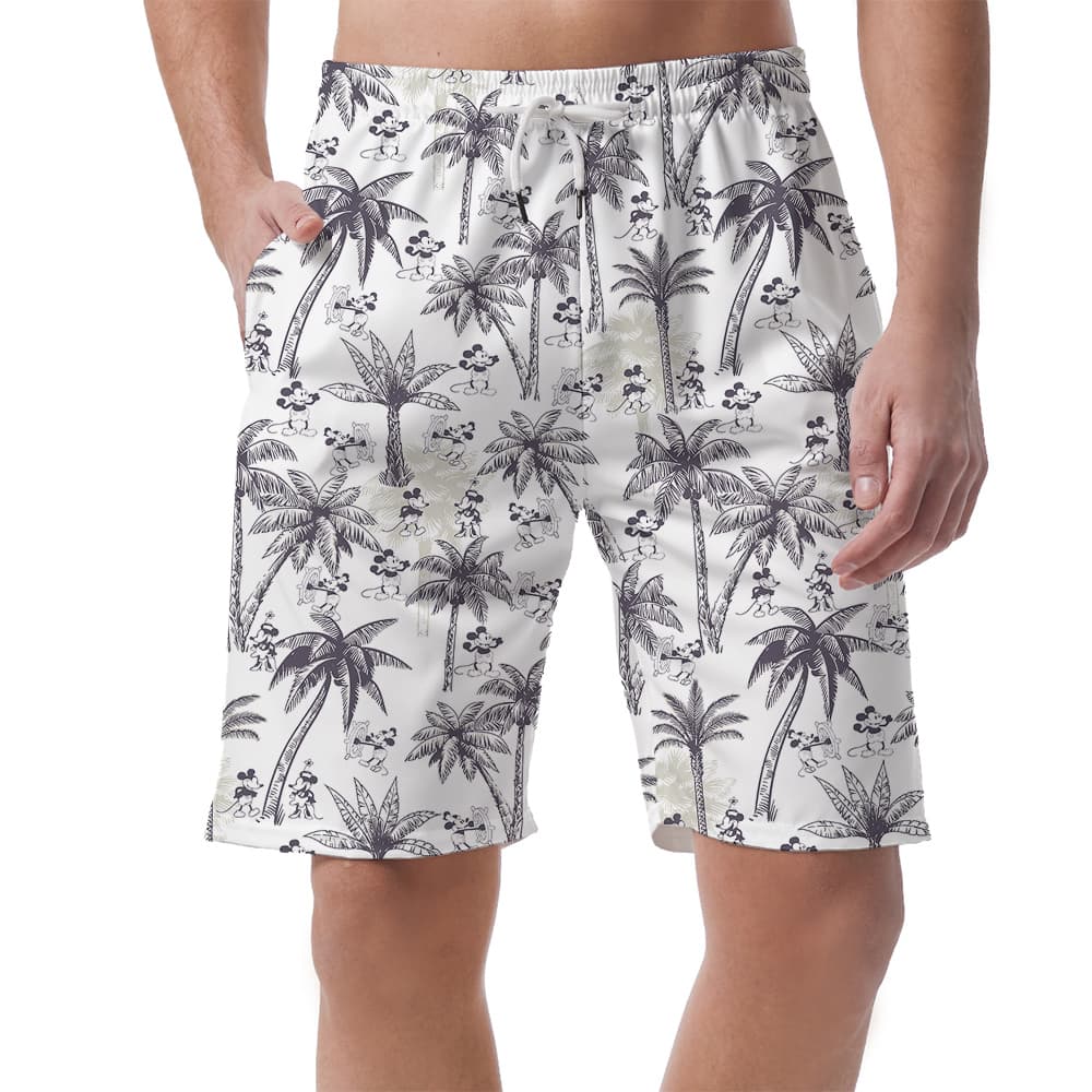 Funny Mickey Steamboat Willie Classic Palm Trees Men's Hawaiian Beach Shorts