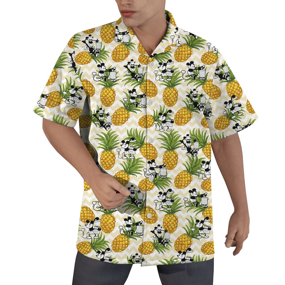 Funny Mickey Steamboat Willie Pineapple Yellow Hawaiian Shirt (1)