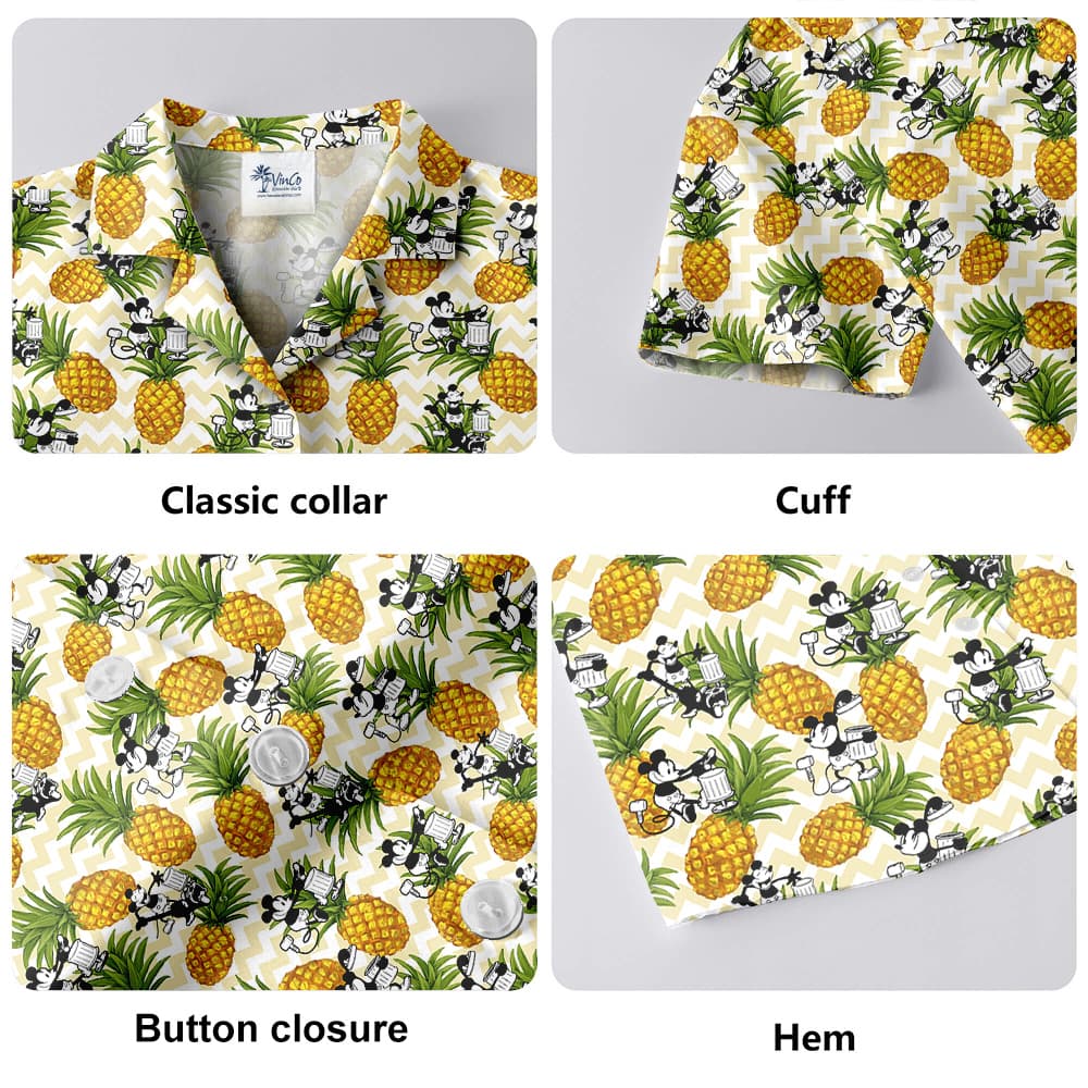 Funny Mickey Steamboat Willie Pineapple Yellow Hawaiian Shirt