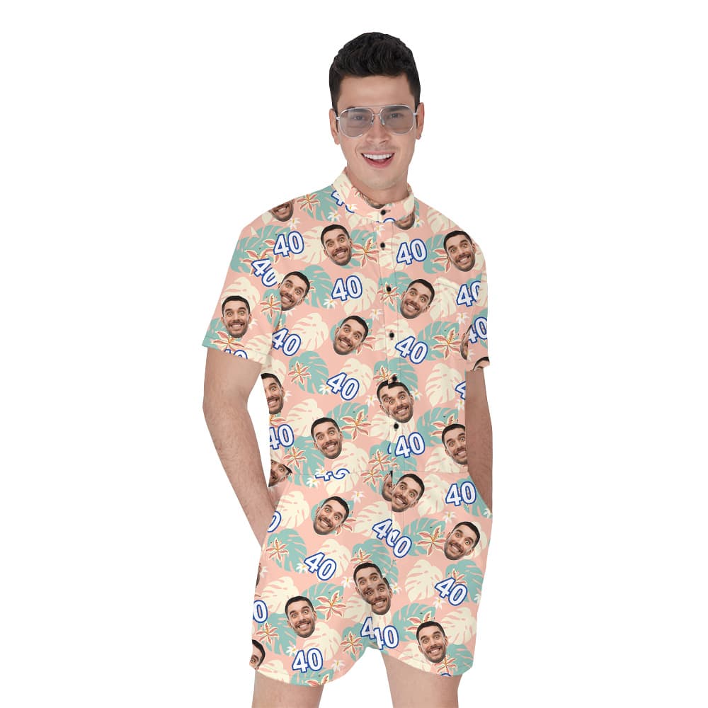 Funny Pink Birthday Hawaiian Romper Mens with Custom Face and Age1