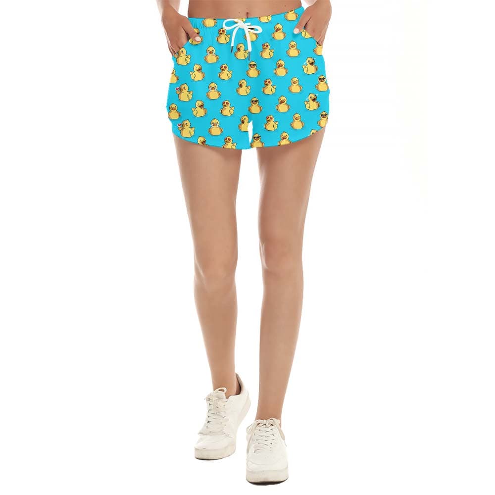 Funny Rubber Duck Blue Women's Beach Shorts3