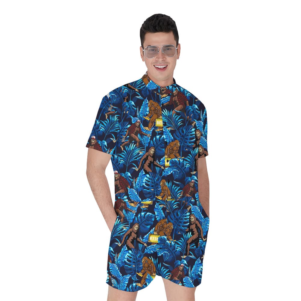 Funny Sasquatch Beer Tropical Navy Men's Hawaiian Romper