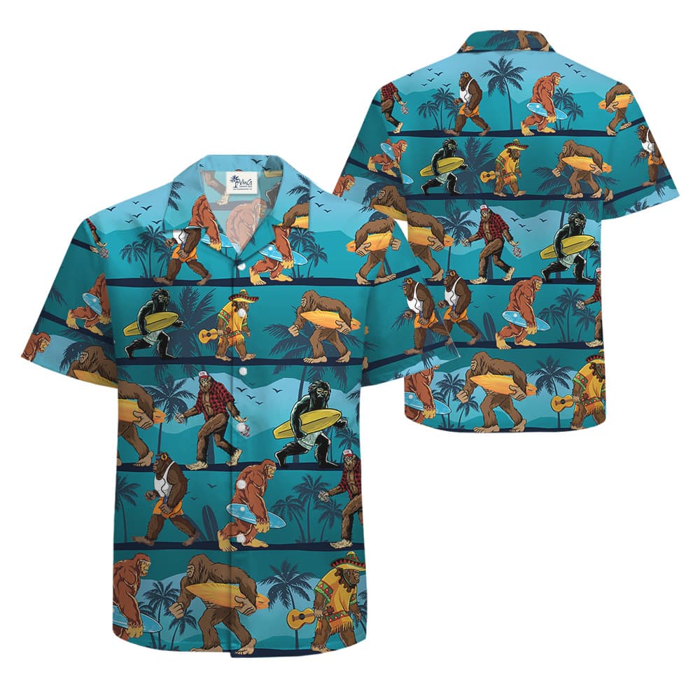 Funny Sasquatch Tropical Blue Aloha Shirt