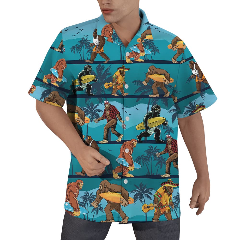 Funny Sasquatch Tropical Blue Aloha Shirt (4)