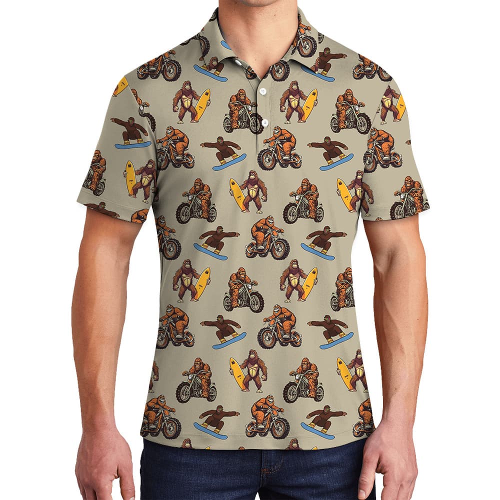 Funny Sporty Bigfoot Vintage Hawaiian Polo Golf Shirt