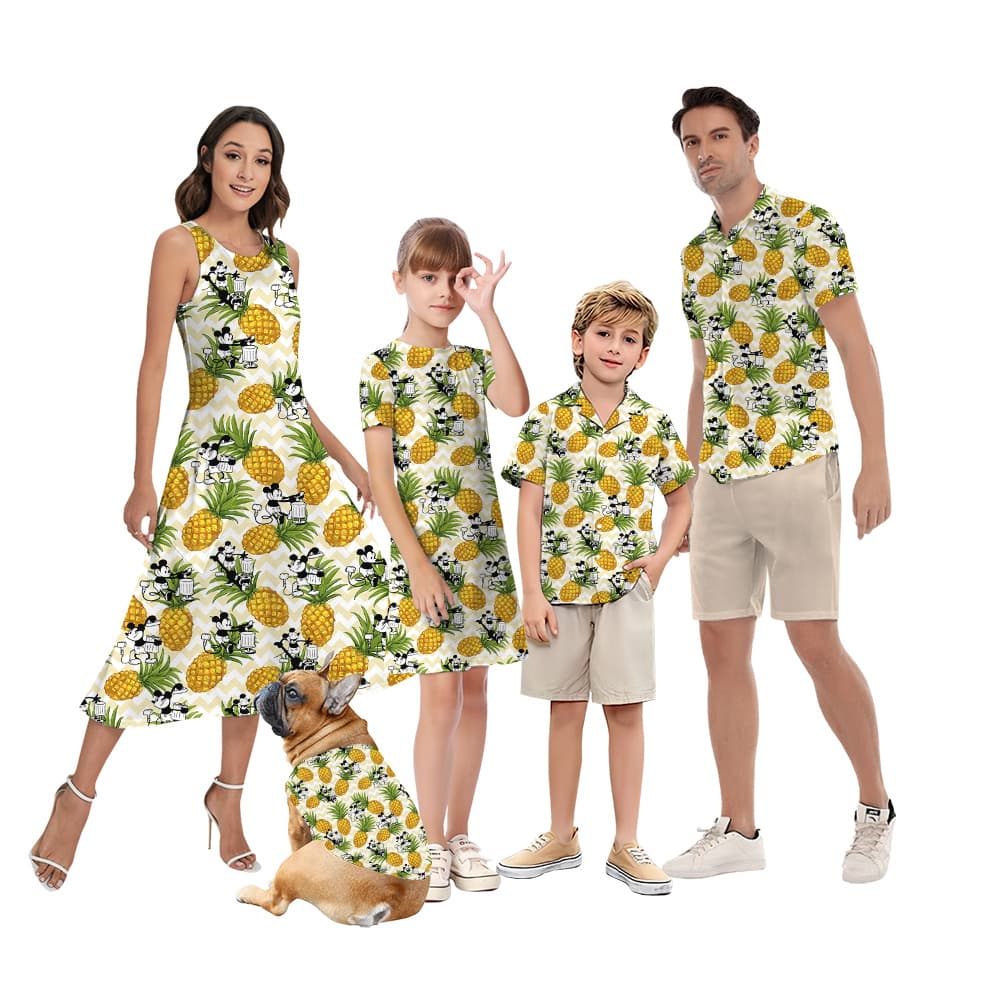 Funny Steamboat Willie Mickey Pineapple Matching Family Hawaiian Outfits