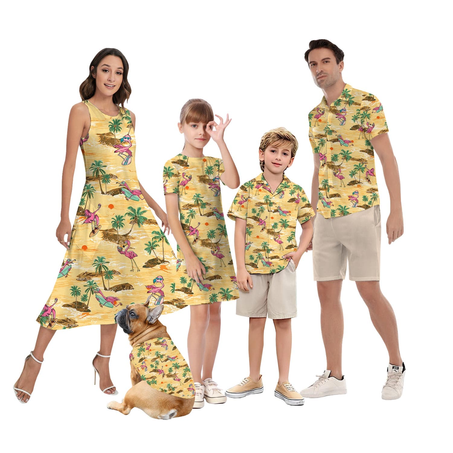 Funny Surfing Flamingo Hawaiian Shirt And Dress Matching Family