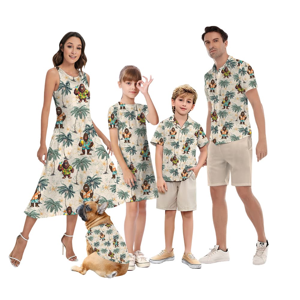 Funny Vacation Bigfoot Tropical Family Matching Hawaiian Outfits