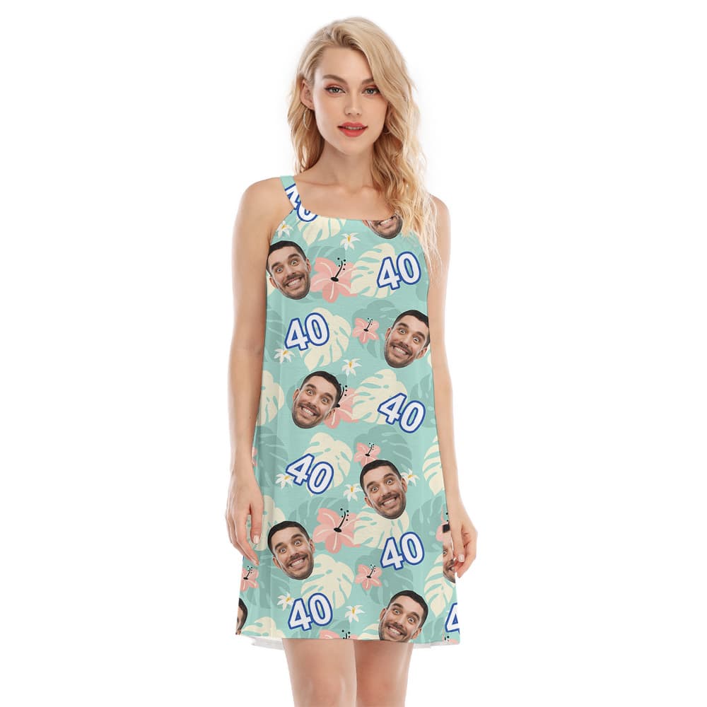 Green Birthday Polo Aloha Cami Dress with Face and Age Custom1