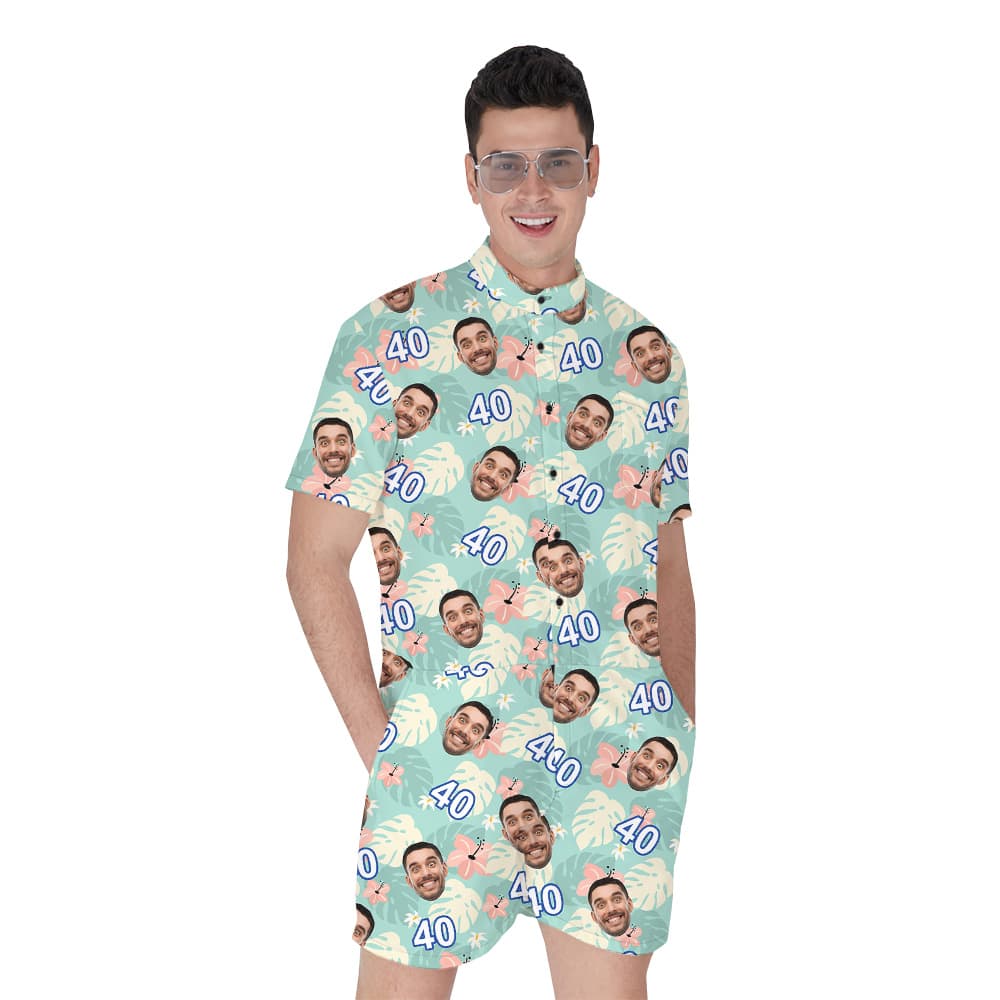 Green Birthday Polo Hawaiian Romper Mens with Face and Age Custom1