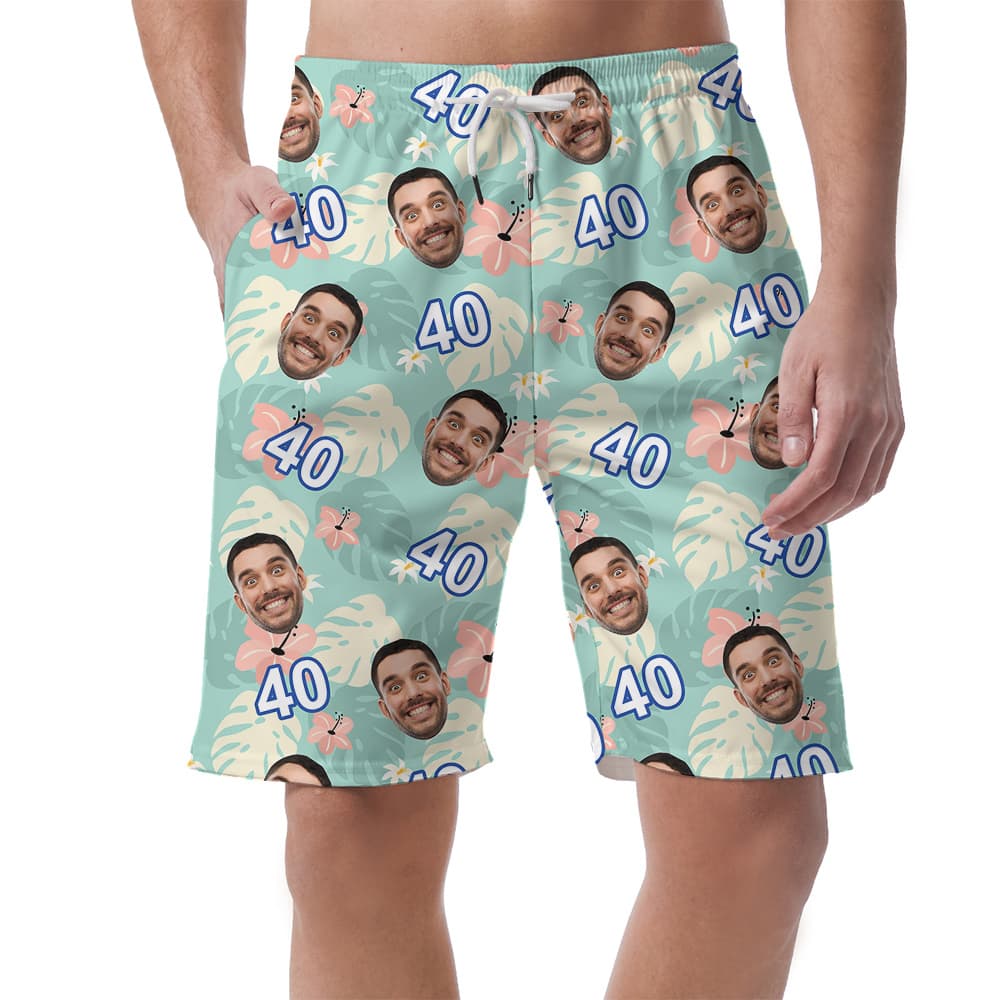 Green Birthday Polo Hawaiian Short Mens with Face and Age Custom1