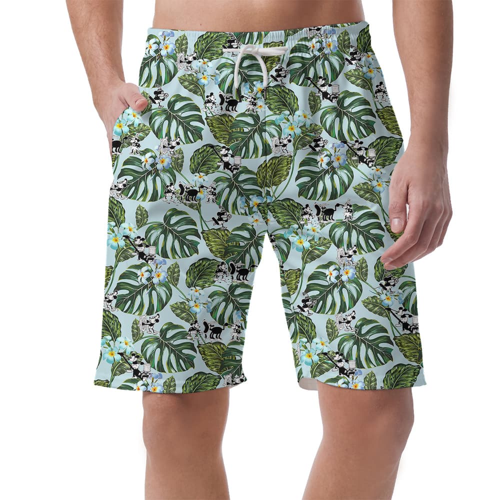 Green Hawaiian Men Short Featuring Mickey Mouse Steamboat Willie1