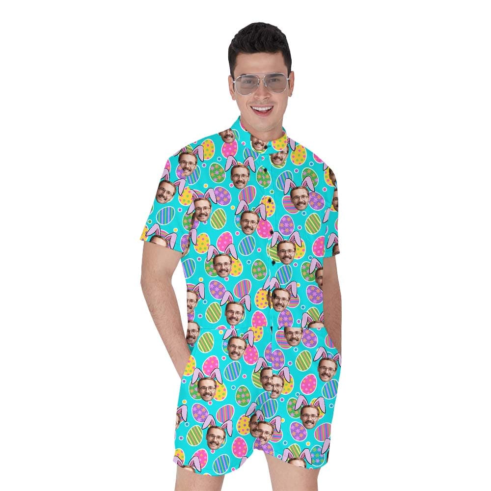 Happy Easter Eggs Custom Face Men's Romper With Bunnies1