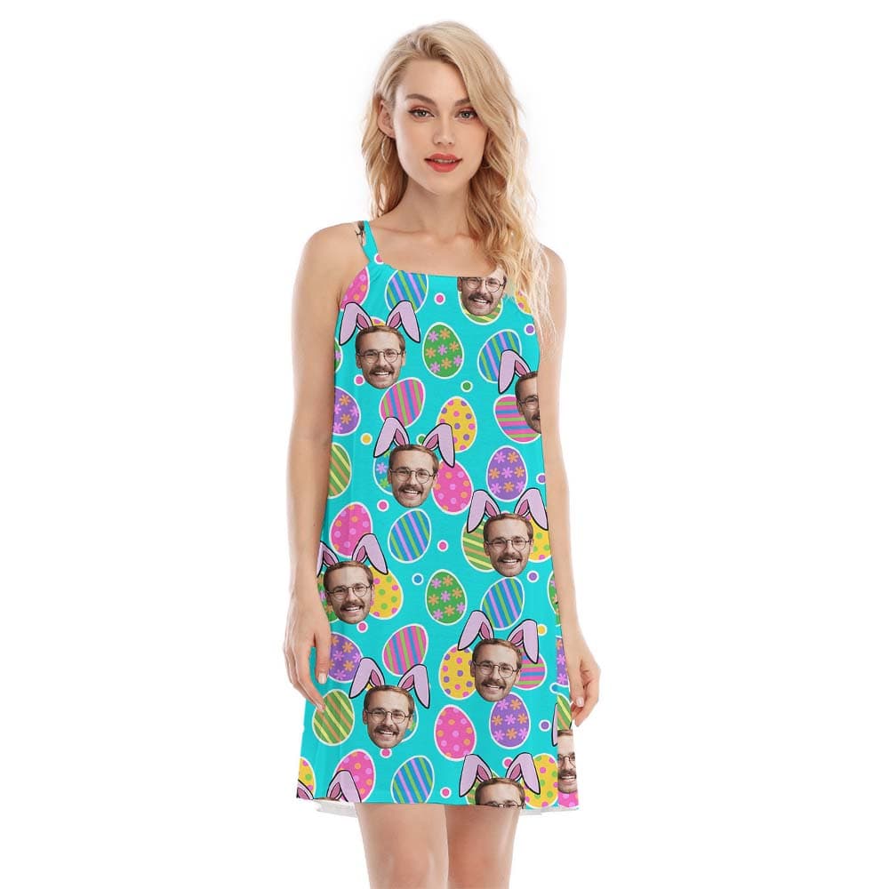 Happy Easter Eggs Custom Face Women's Cami Dress3