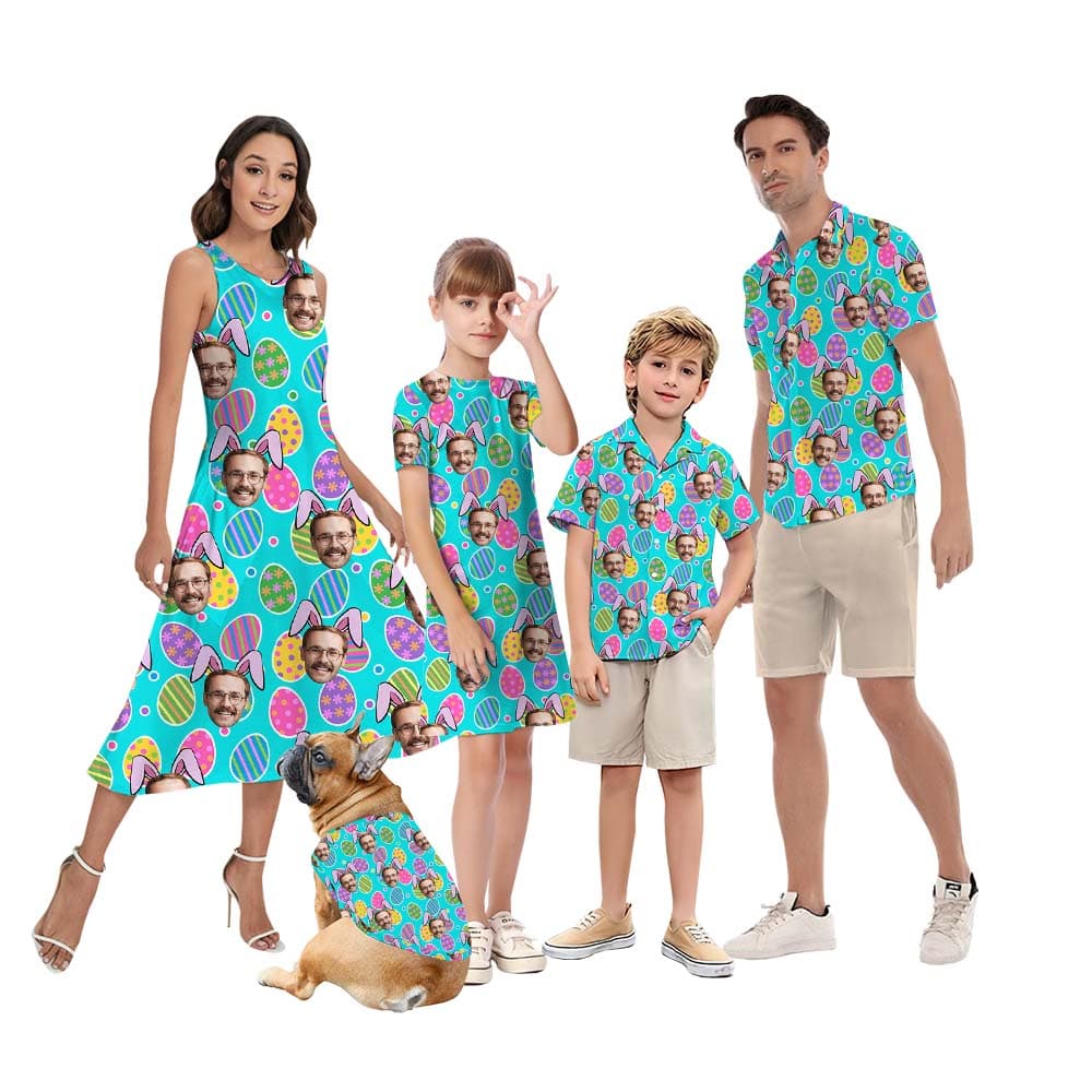 Happy Easter Eggs Matching Family Hawaiian Outfits With Custom Faces5