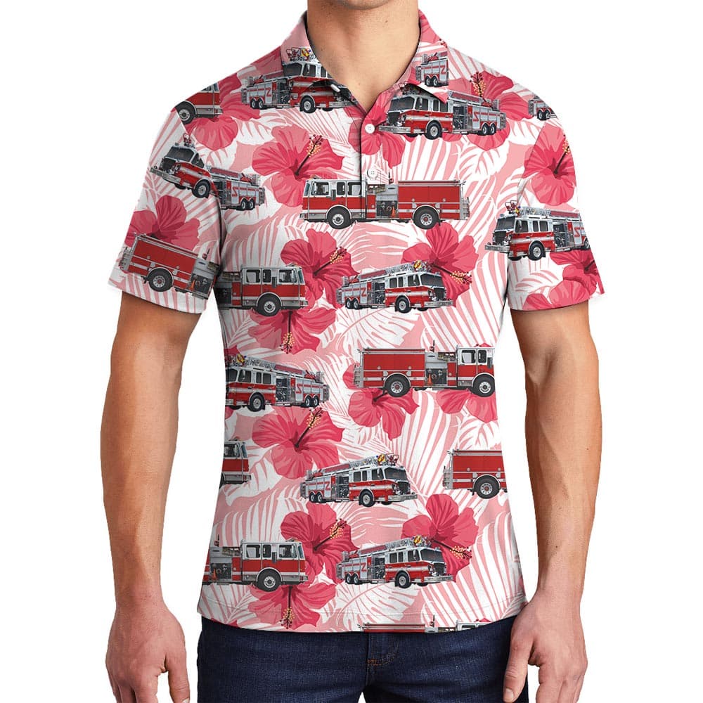 Hawaiian Polo Men With Hibiscus Pattern