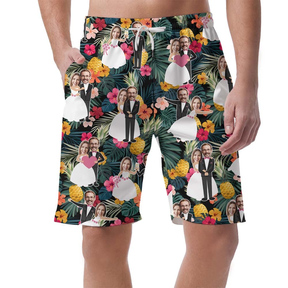 His and Hers Custom Face Wedding Swim Trunks1