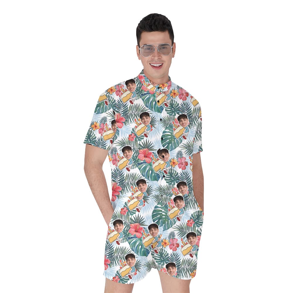 Infinity Blue Custom Face Birthday Hawaiian Romper for Men1