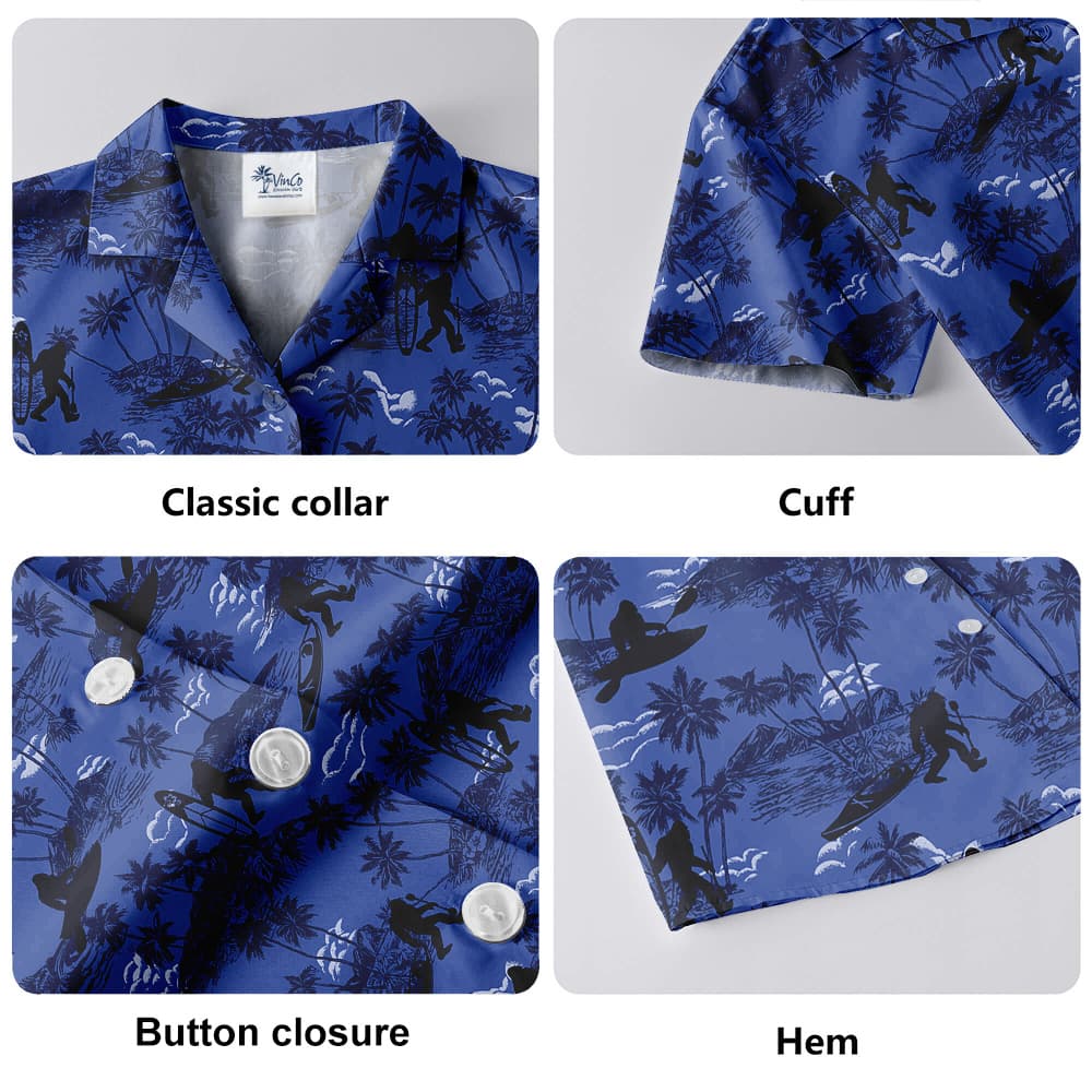 Kayaking Bigfoot Tropical Navy Hawaiian Shirt