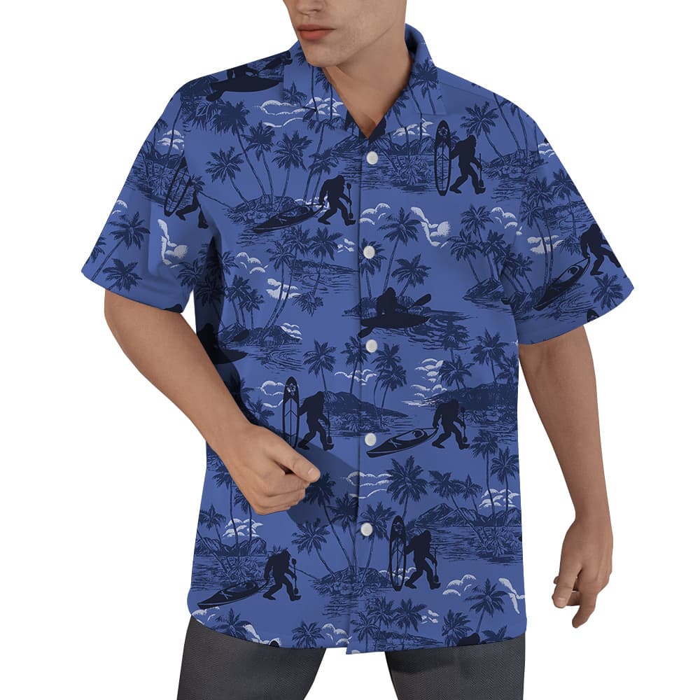 Kayaking Bigfoot Tropical Navy Hawaiian Shirt (2)