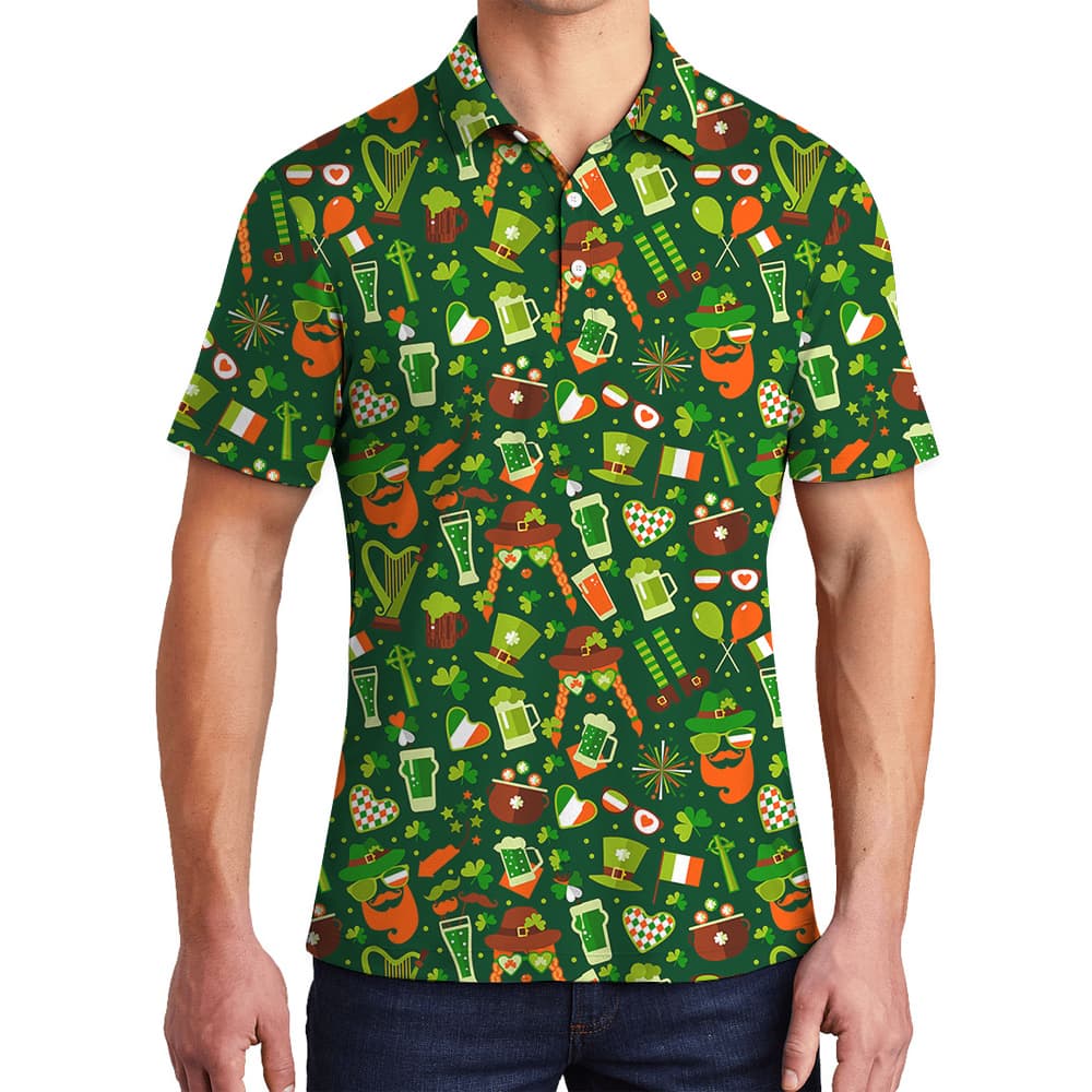 Kiss me Im Irish St Patrick Day Hawaiian Polo Shirt for Men1