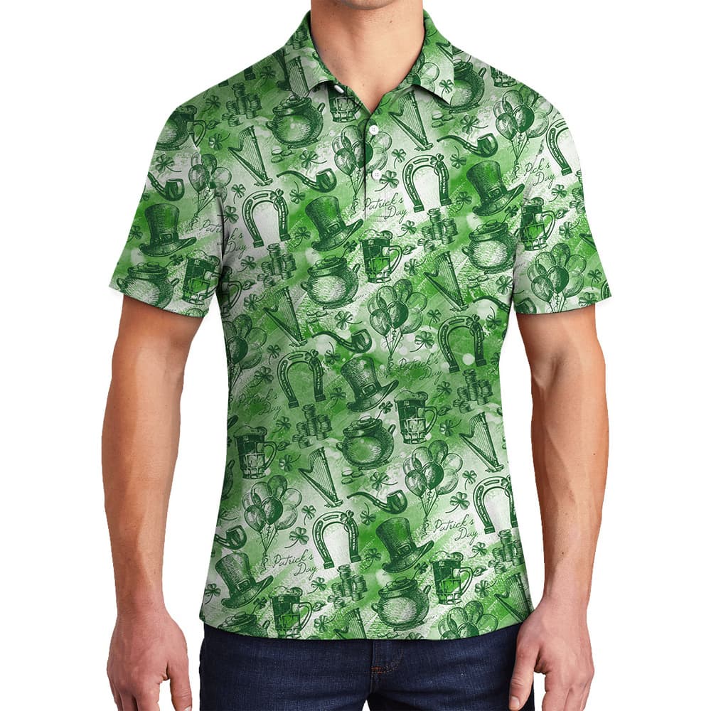 Lucky Shamrock Paradise Hawaiian Polo Shirt for Men1