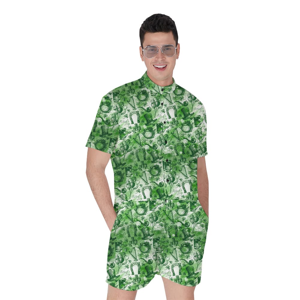 Lucky Shamrock St Patrick Hawaiian Romper for Men1