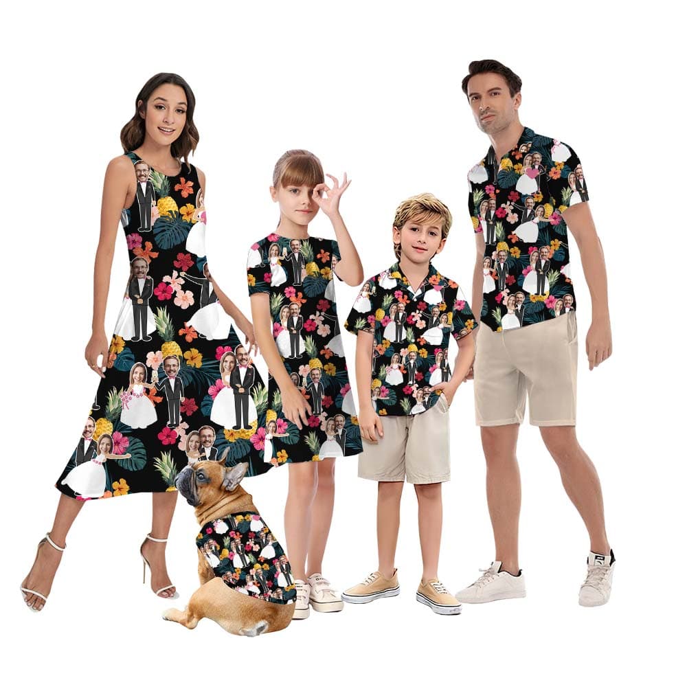 Matching Anniversary Pineapple Custom Face Hawaiian Shirts For Family5