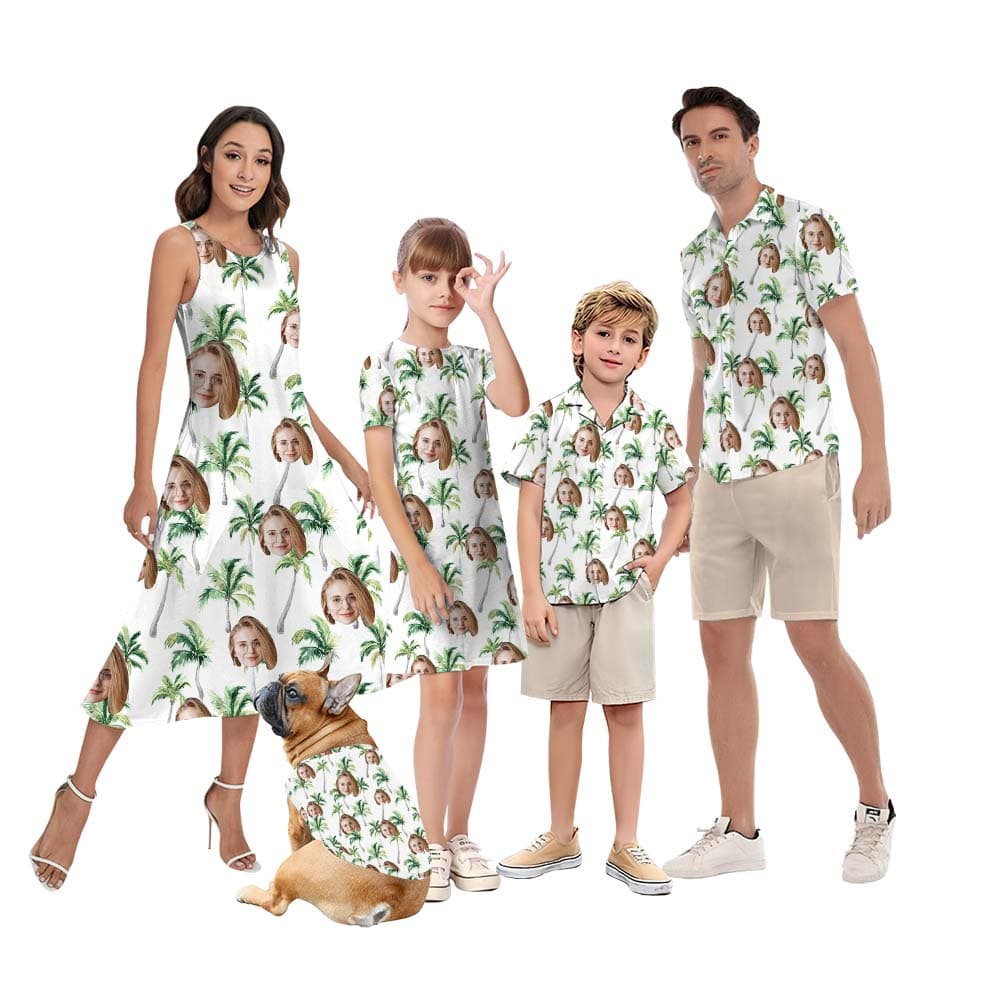 Matching Family White Palm Custom Hawaiian Shirt With Logos5