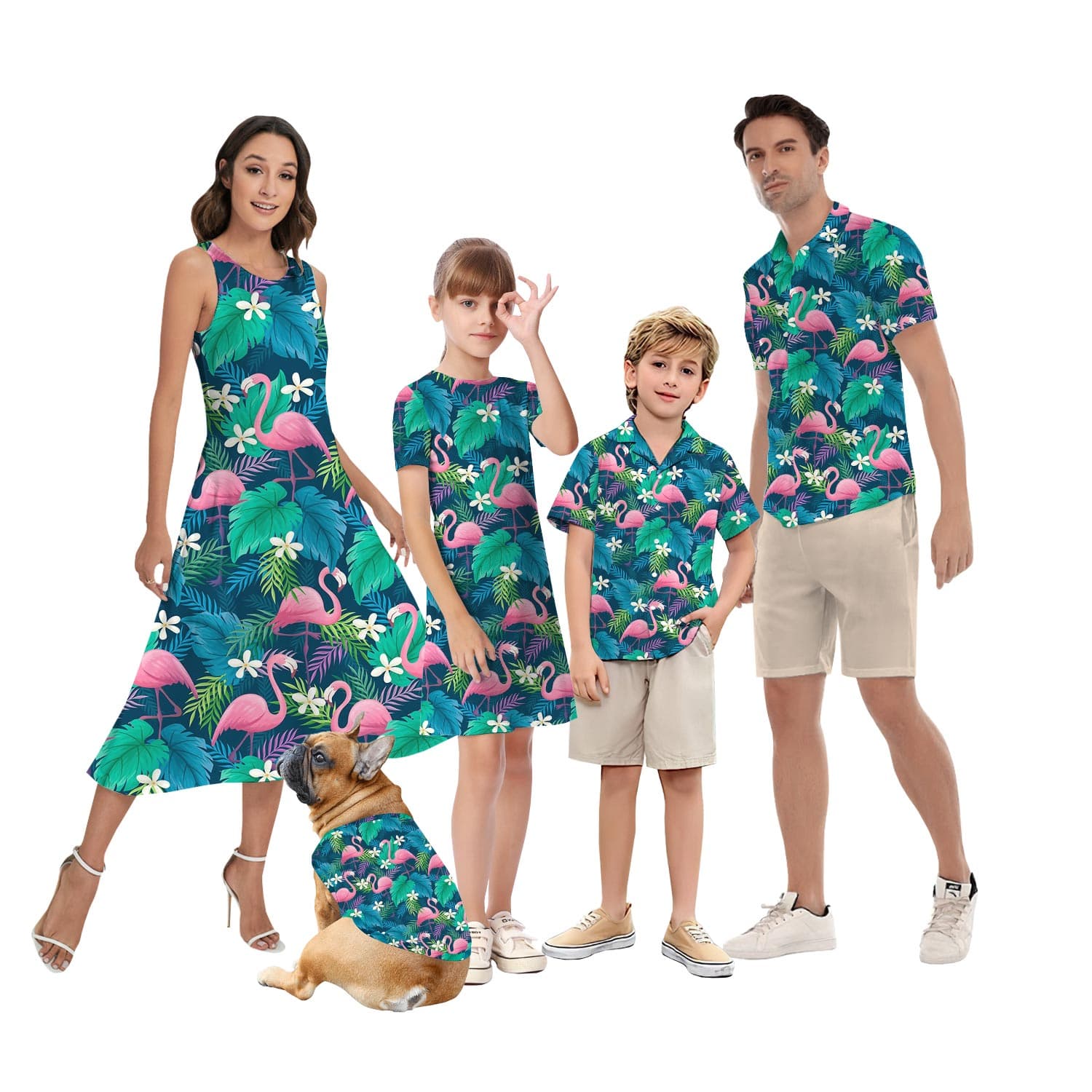 Matching Flamingo Beach Shirt And Dress For Family