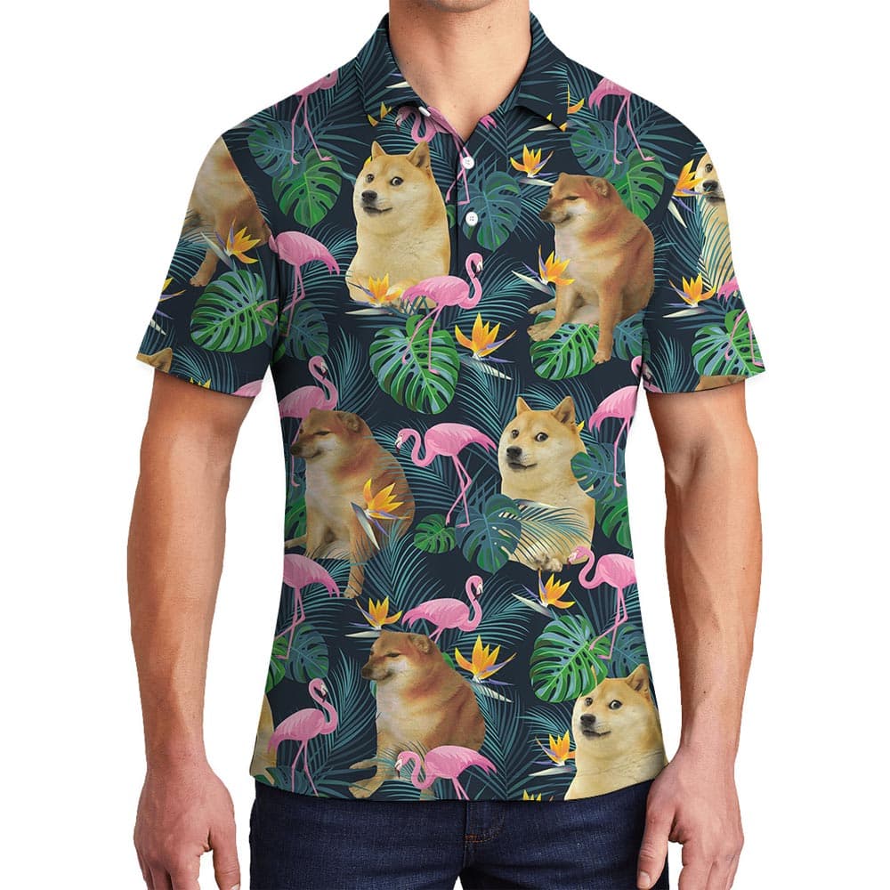 Tropical Dog Meme Hawaiian Polo Men