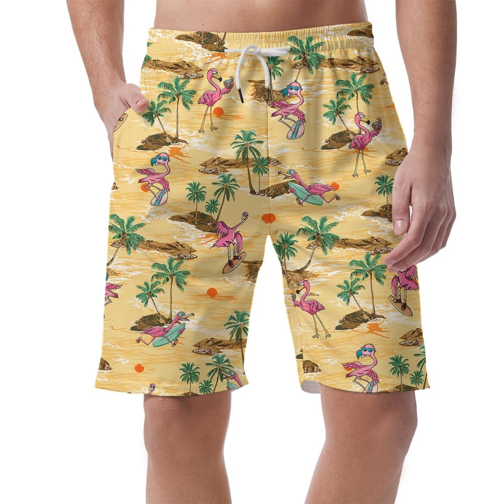 Men's Beach Shorts With Flamingo Hawaiian Print