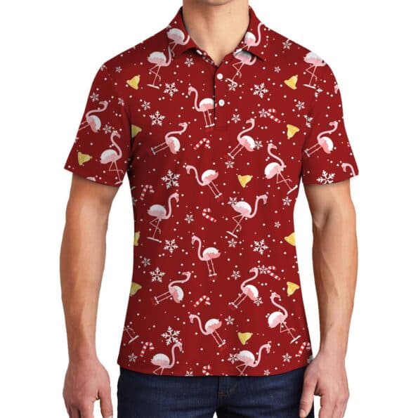 Men's Flamingo Christmas Golf Polo Shirt
