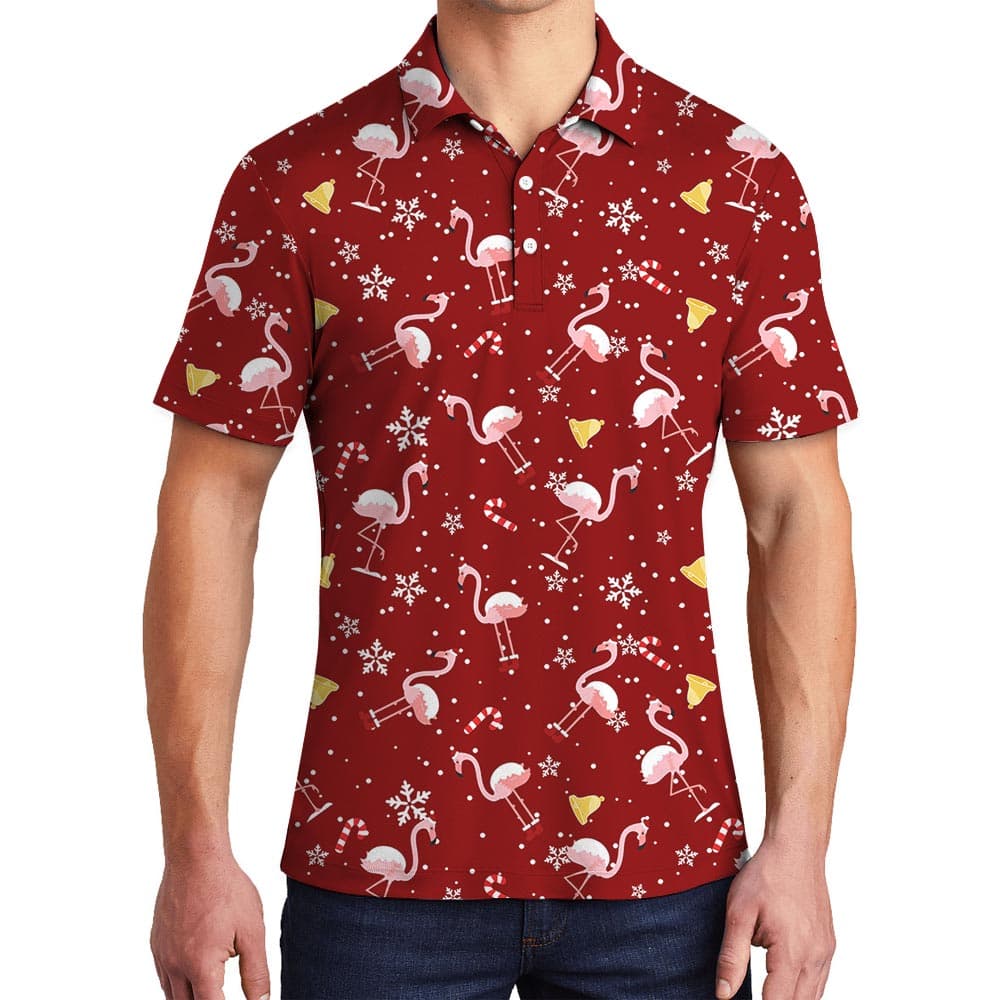 Men's Flamingo Christmas Golf Polo Shirt