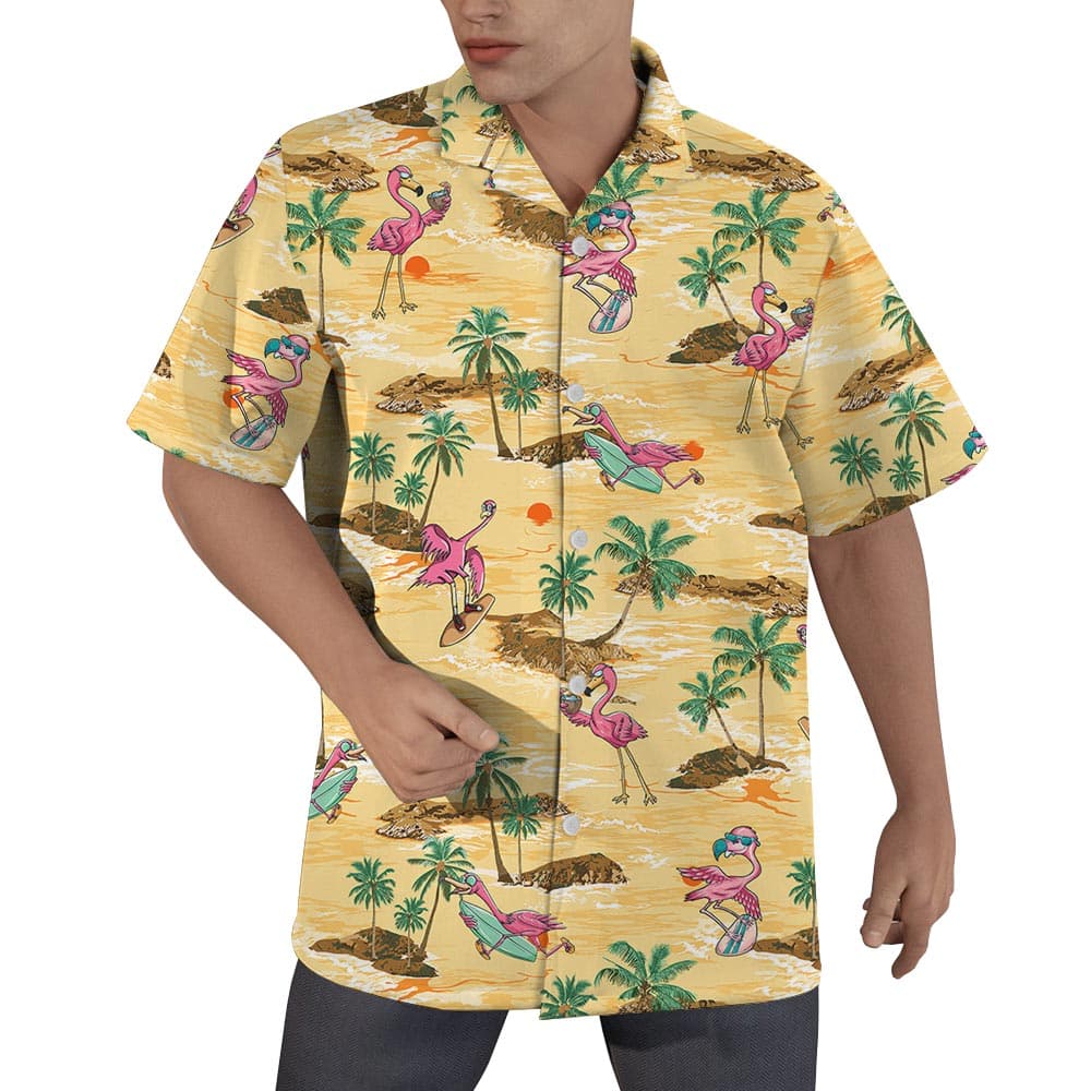 Men's Flamingo Hawaiian Beach Shirt