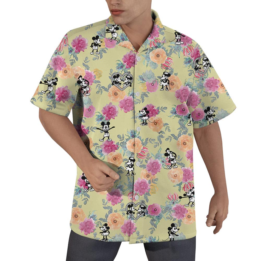 Men's Mickey Minnie Button Up Shirt Steamboat Willie