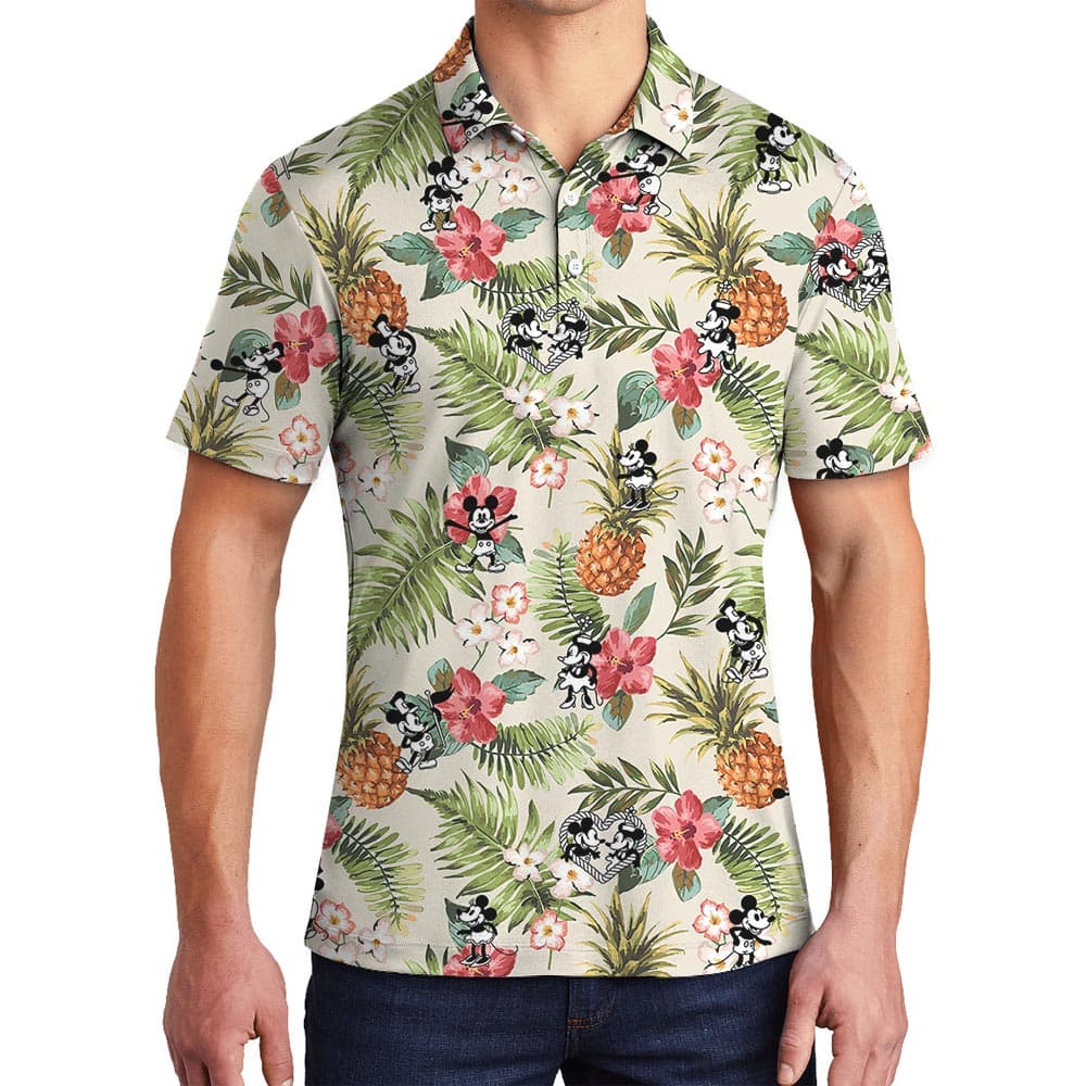 Men's Mickey Minnie Steamboat Willie Tropical Polo Shirt