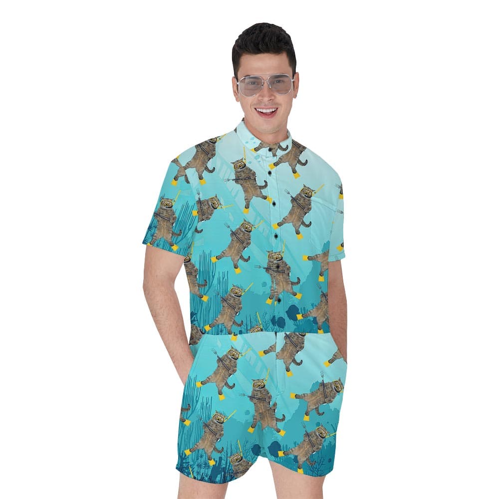 Hawaiian Men's Romper For Meow Lover
