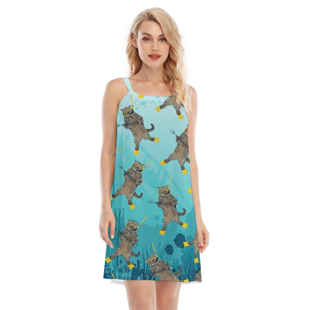 Beach Hawaiian Cami Dress For Meow Lover