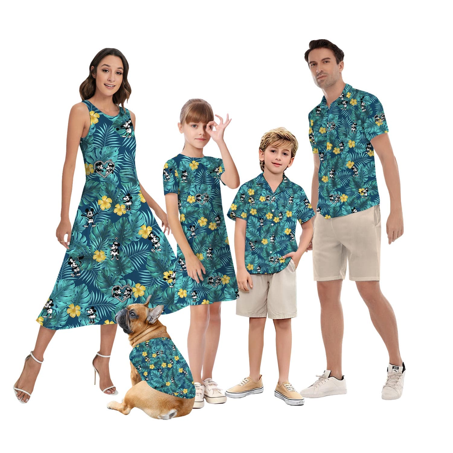 Mickey Minnie Matching Floral Hawaiian Shirt And Dress Matching