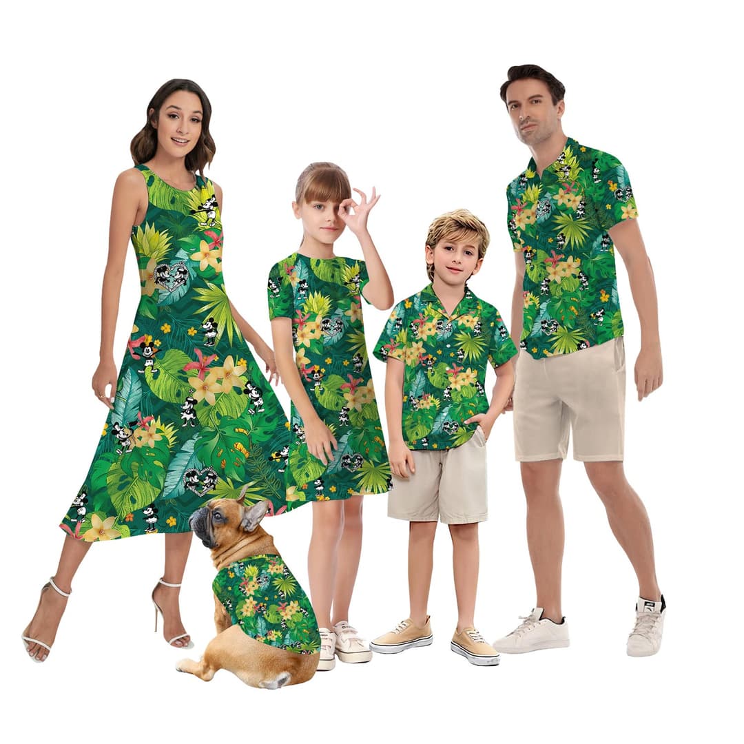 Mickey Mouse Steamboat Willie Matching Hawaiian Outfits For Family