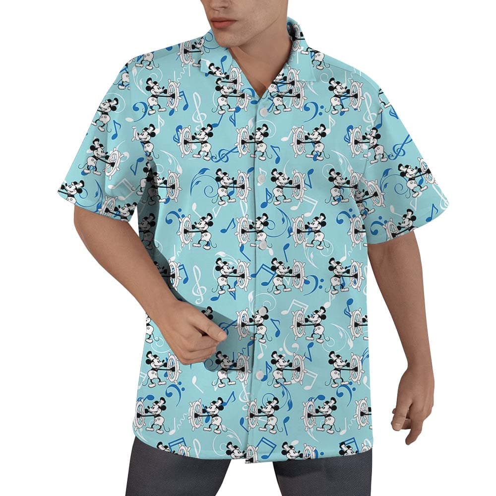 Mickey Mouse Steamboat Willie Men’s Button Up Shirts Blue1