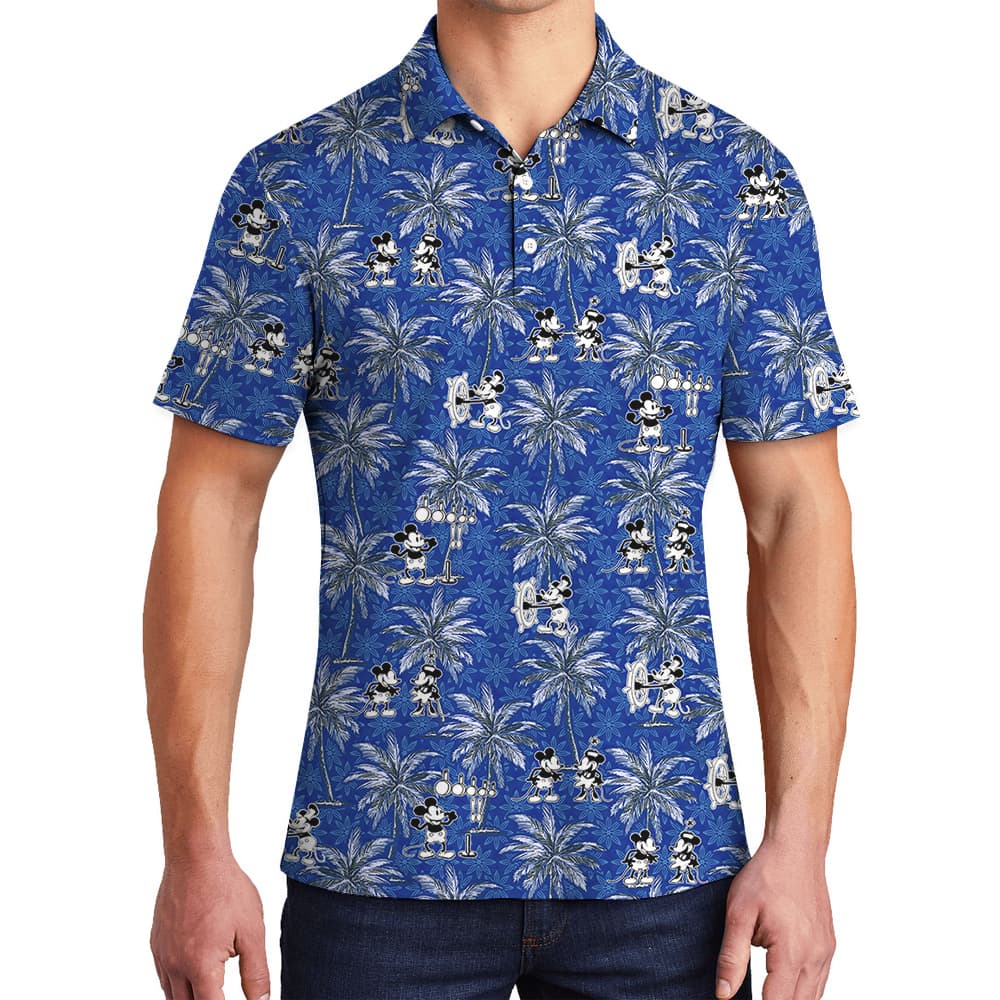 Navy Mickey Steamboat Willie Hawaiian Polo Shirt for Men1