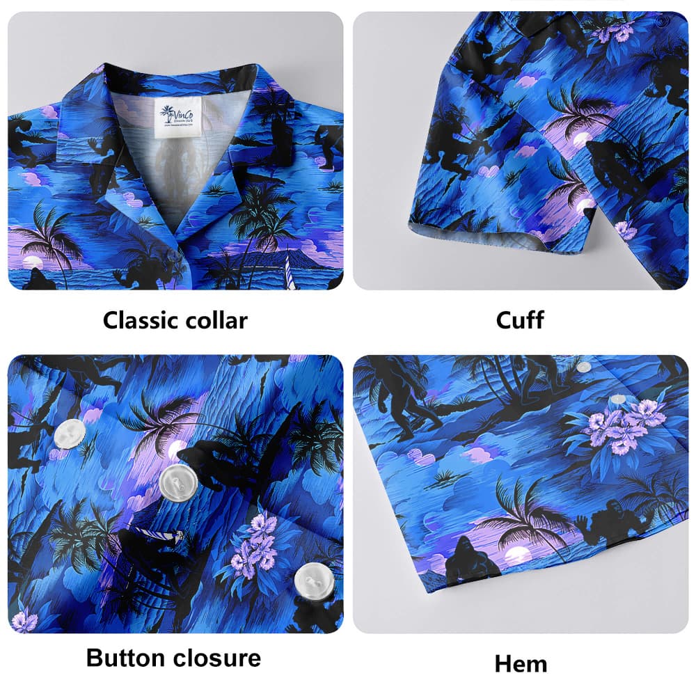 Navy Tropical Islands Palm Trees Bigfoot Hawaiian Shirt