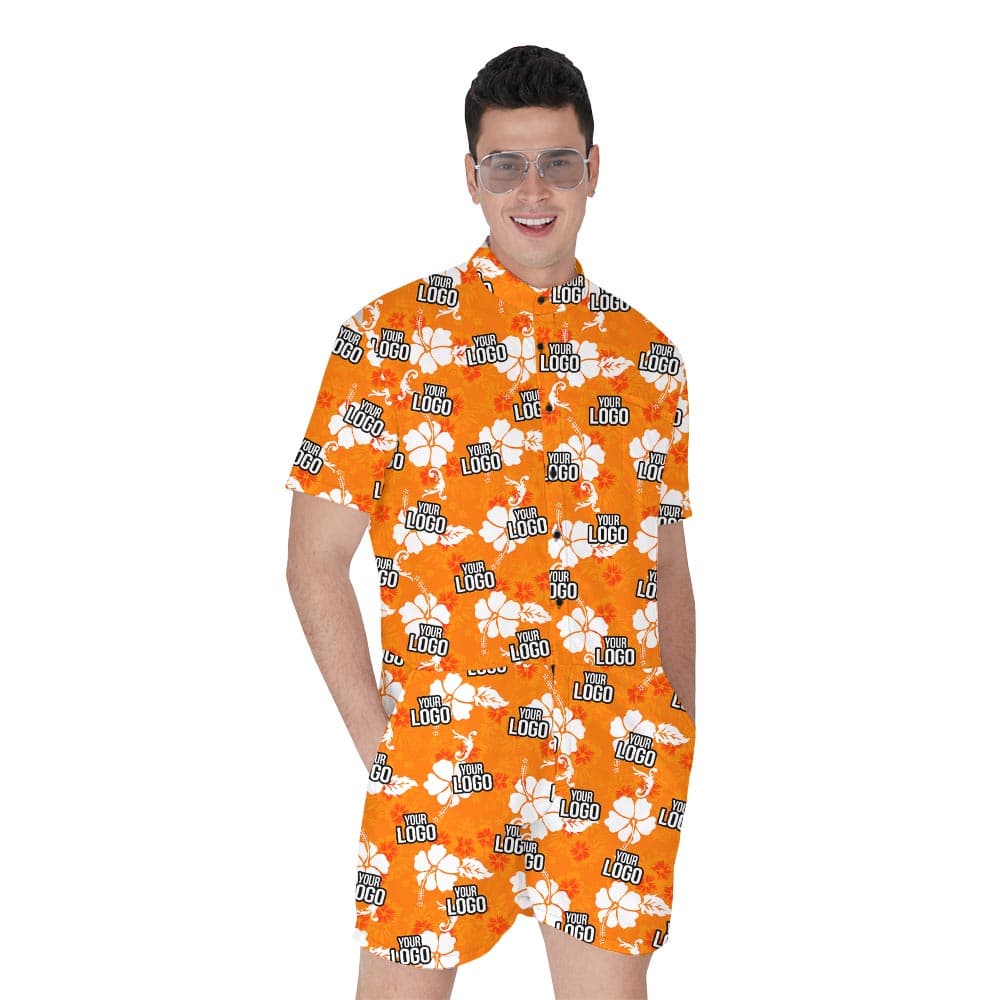 Orange Hibiscus Personalized Men's Romper With Team Logo