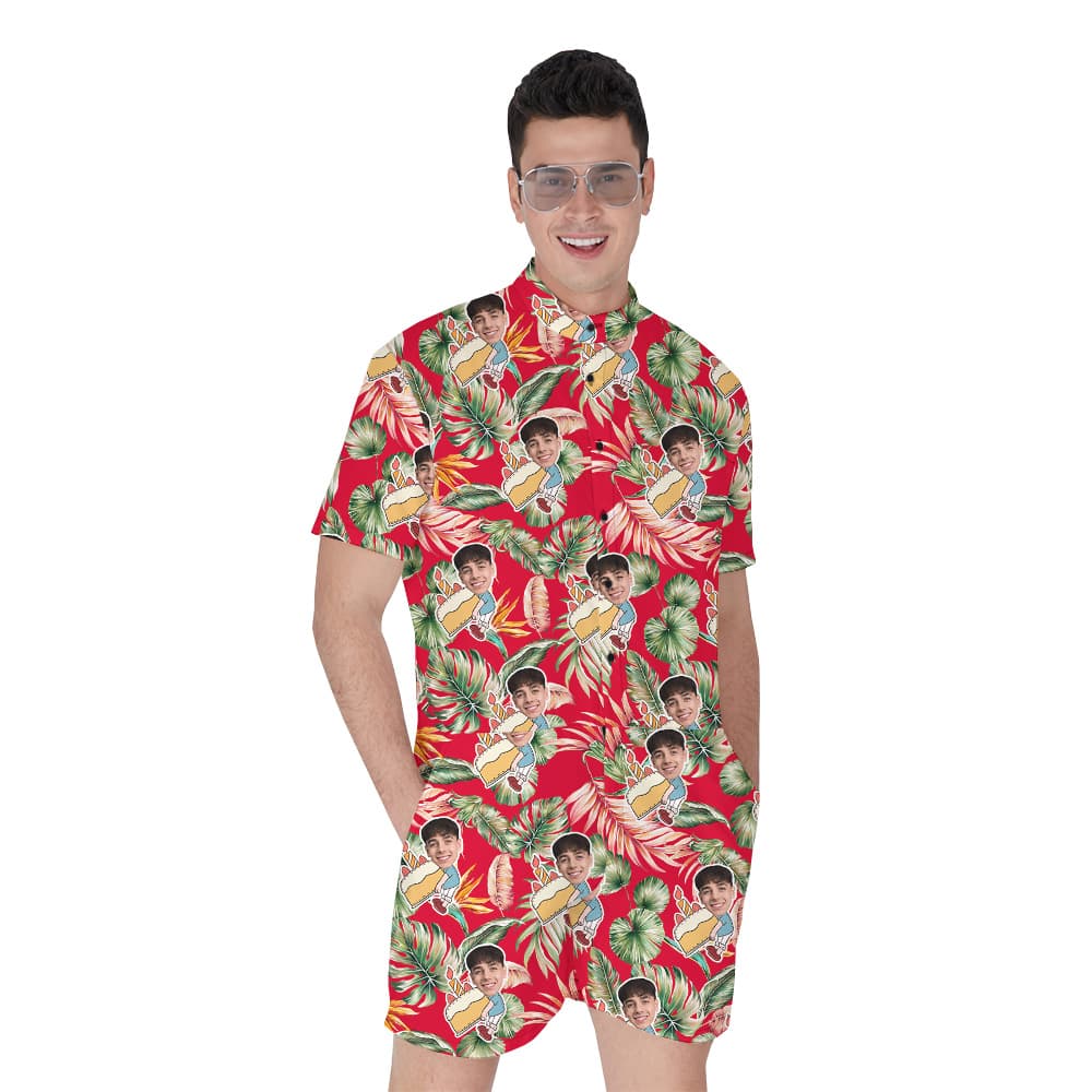 Original Red Birthday Hawaiian Men Romper with Custom Face1