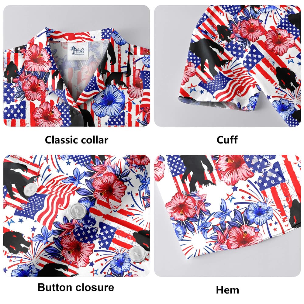 Patriotic Bigfoot American Flag Floral Hawaiian Shirt