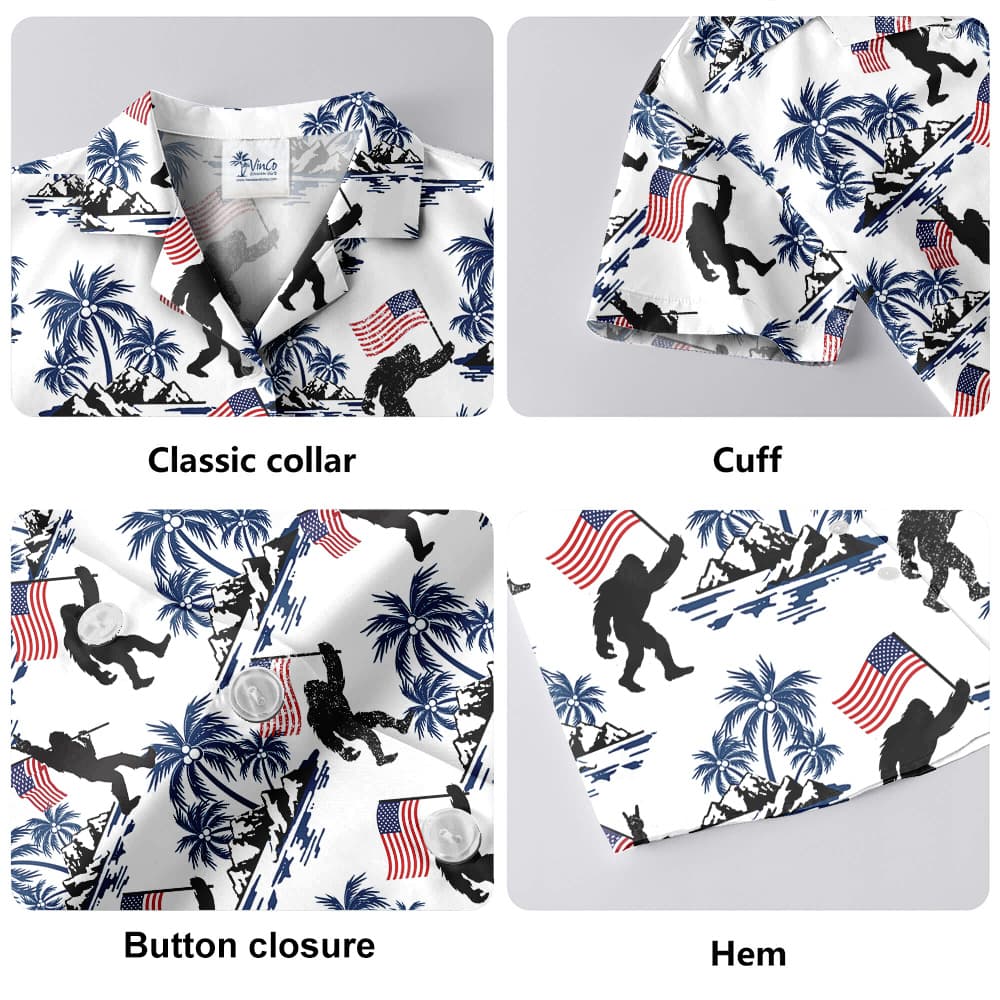 Patriotic Bigfoot American Flag Tropical Hawaiian Shirt