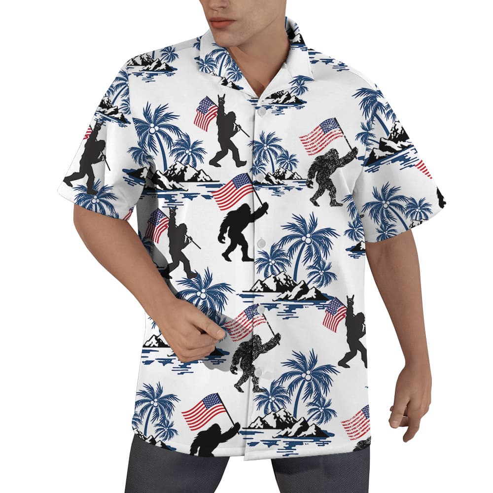 Patriotic Bigfoot American Flag Tropical Hawaiian Shirt (5)
